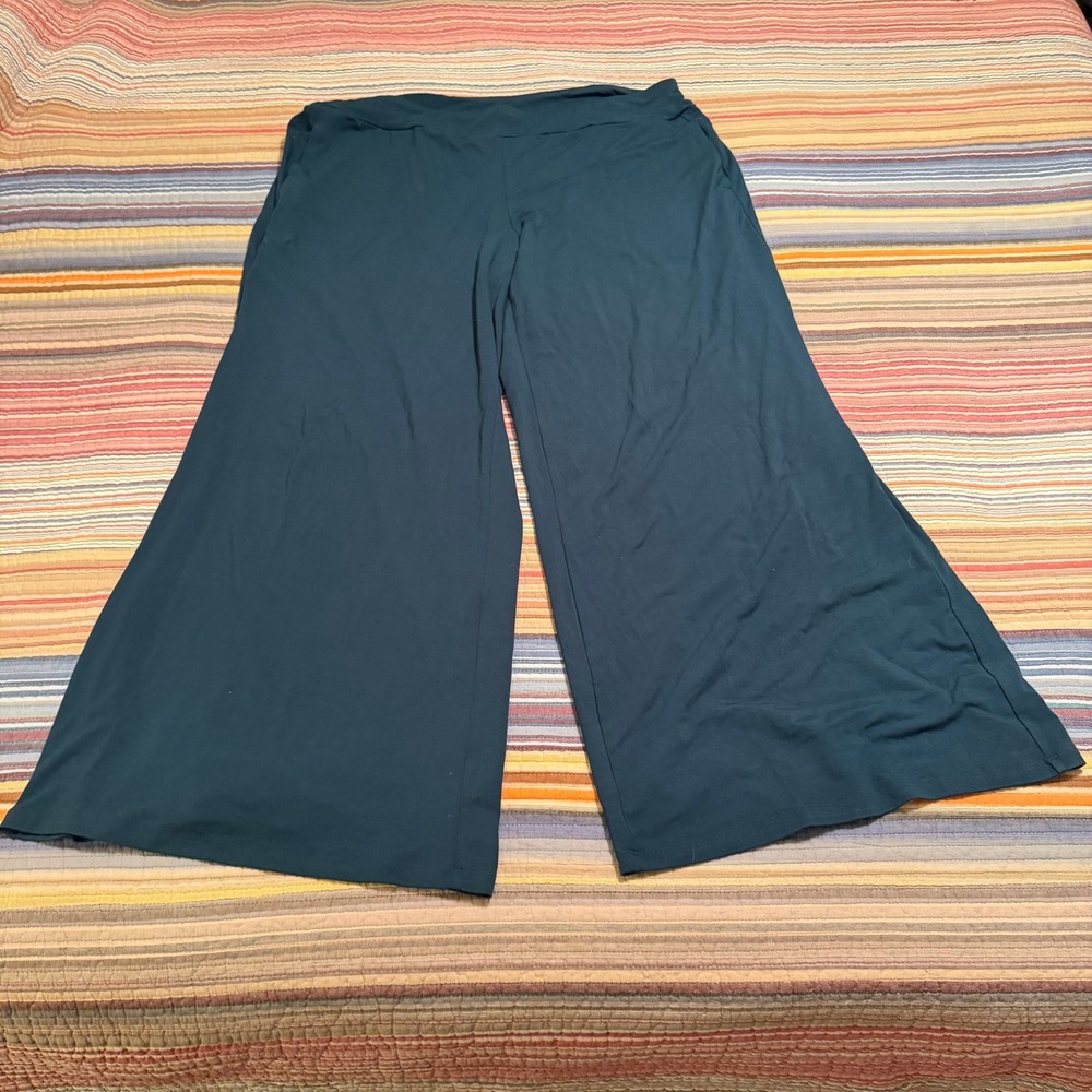 Eileen Fisher Teal Wide Leg Palazzo Pants XL Rayon Lycra‎ Pockets